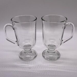 Vintage Pair of Small Arc France Clear Glass Irish Coffee Cappuccino Footed Mugs